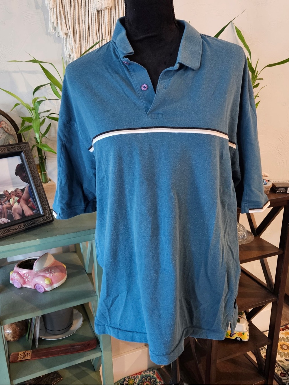 Nike Golf Dri-Fit Teal Short-Sleeve Polo with White and Navy Chest Stripe